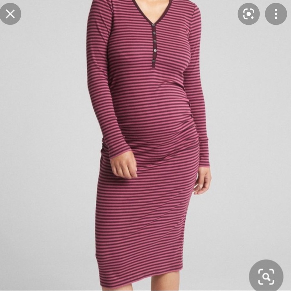 Long sleeve pink striped maternity dress